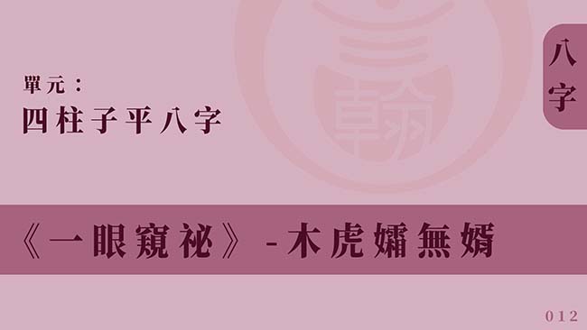 四柱子平八字｜單元 012 ◆ 木虎孀無婿